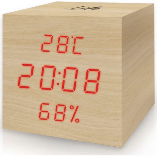 Ξύλινο ψηφιακό θερμόμετρο/υγρόμετρο εσωτερικού χώρου, με ρολόι, ξυπνητήρι και ημερολόγιο