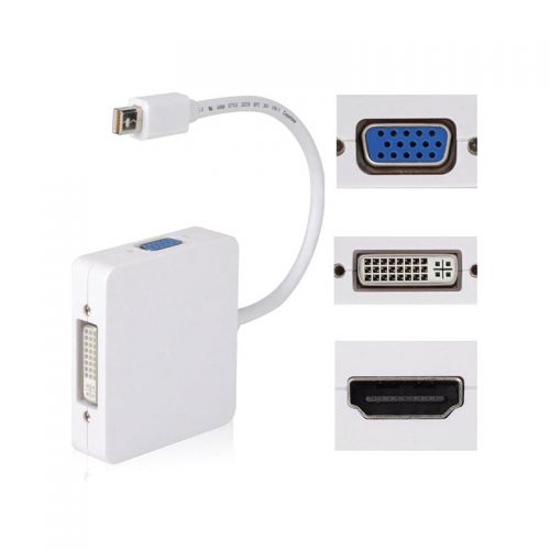 Μετατροπέας Mini Display Port (M) σε HDMI 1.4v/DV I/VGA (F) Powertech λευκό
